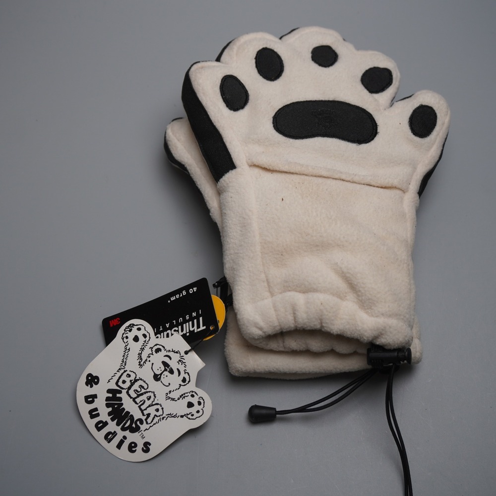 Bear Hands & Buddies Thinsulate Bear Paw Mittens Cream Black Adult Small NWT